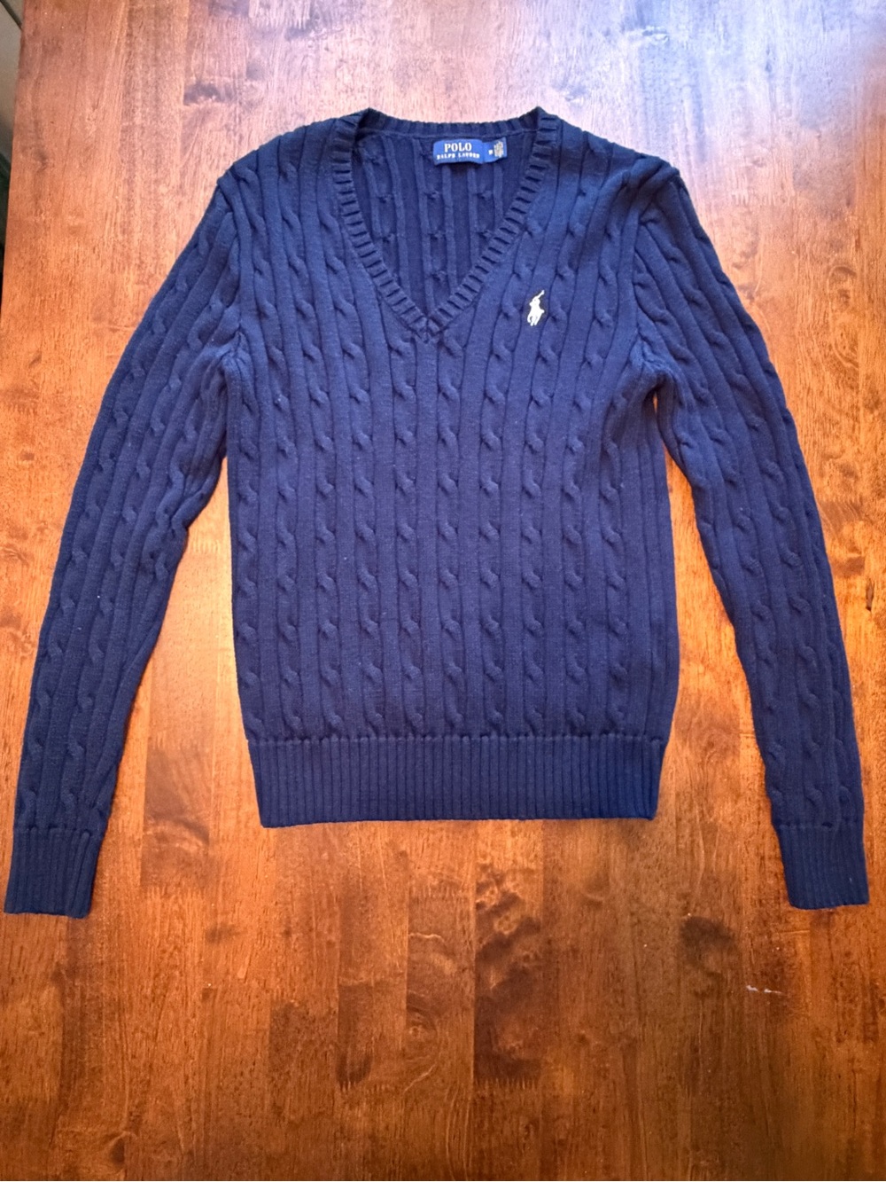 Ralph Lauren Navy Cable-Knit V-Neck Sweater